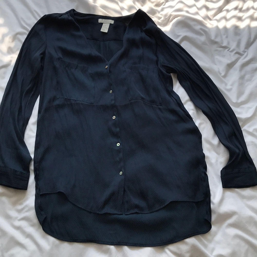 Gorgeous silky navy blue button down blouse!
